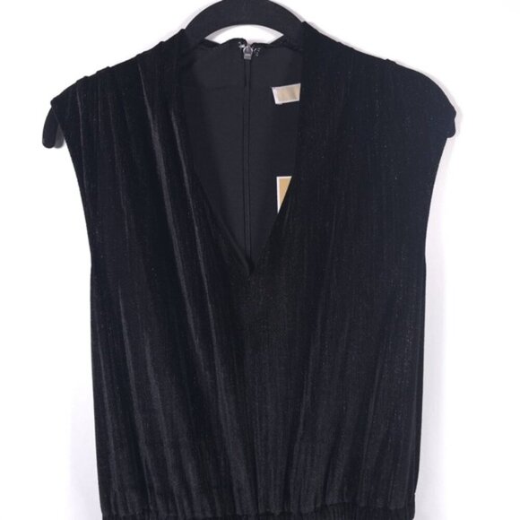 NWT MICHAEL KORS Black Silver Vneck Wide Leg Jumpsuit Tie Belt Sleeveless MEDIUM - Picture 6 of 14